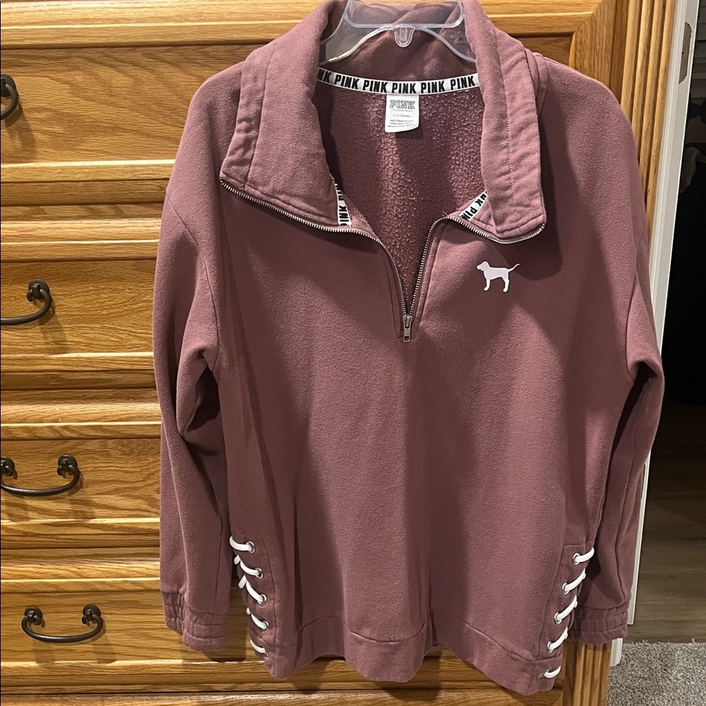 PINK Victoria's Secret Mauve Quarter-Zip Lace-Up Pullover